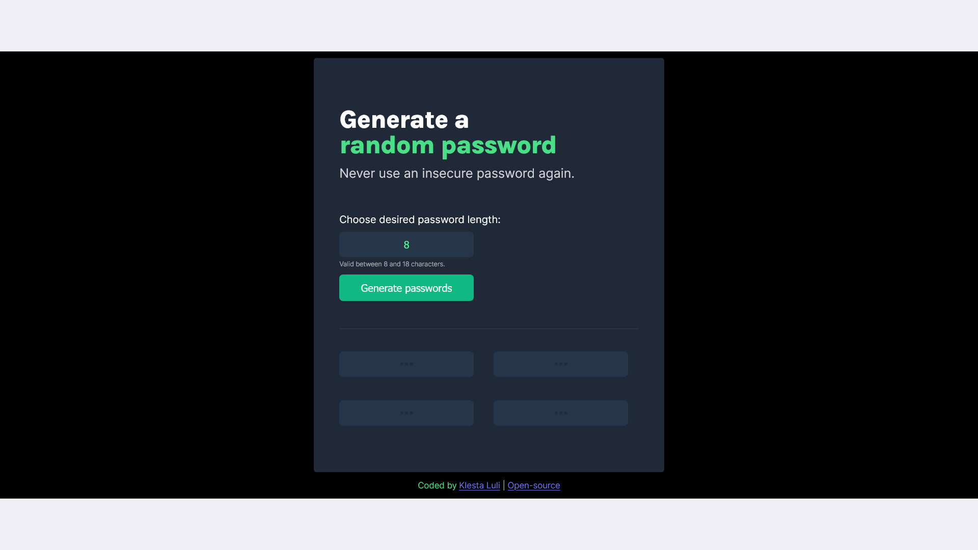 Random Password Generator project
